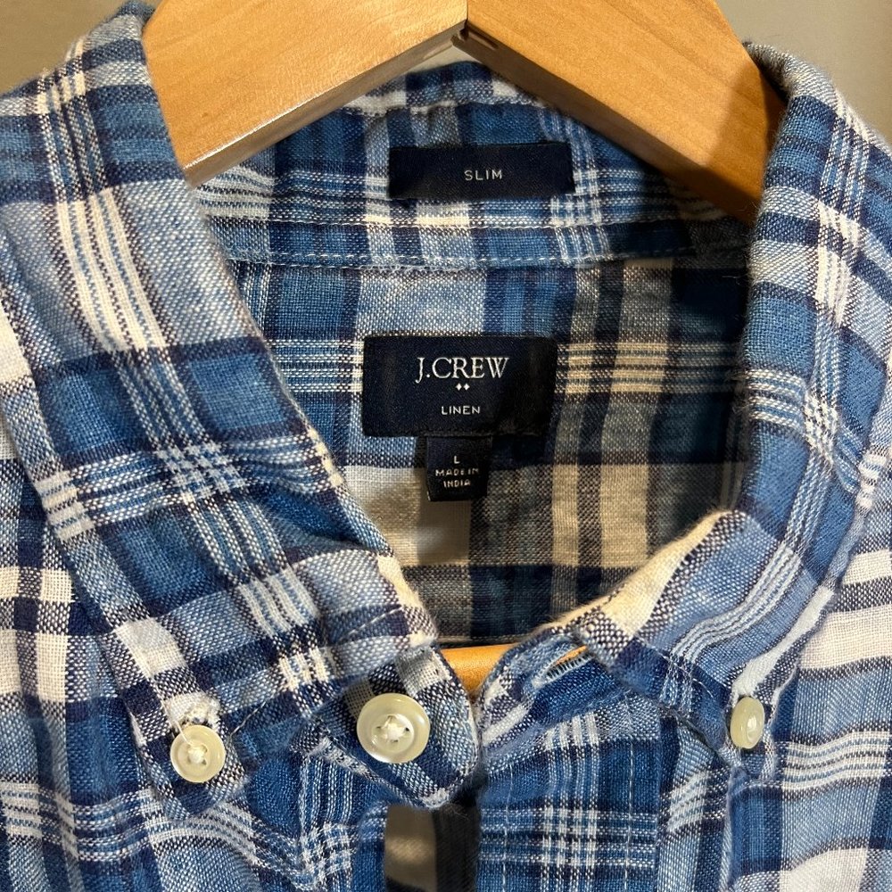 J.Crew Linen Blue/White Slim Fit - Large